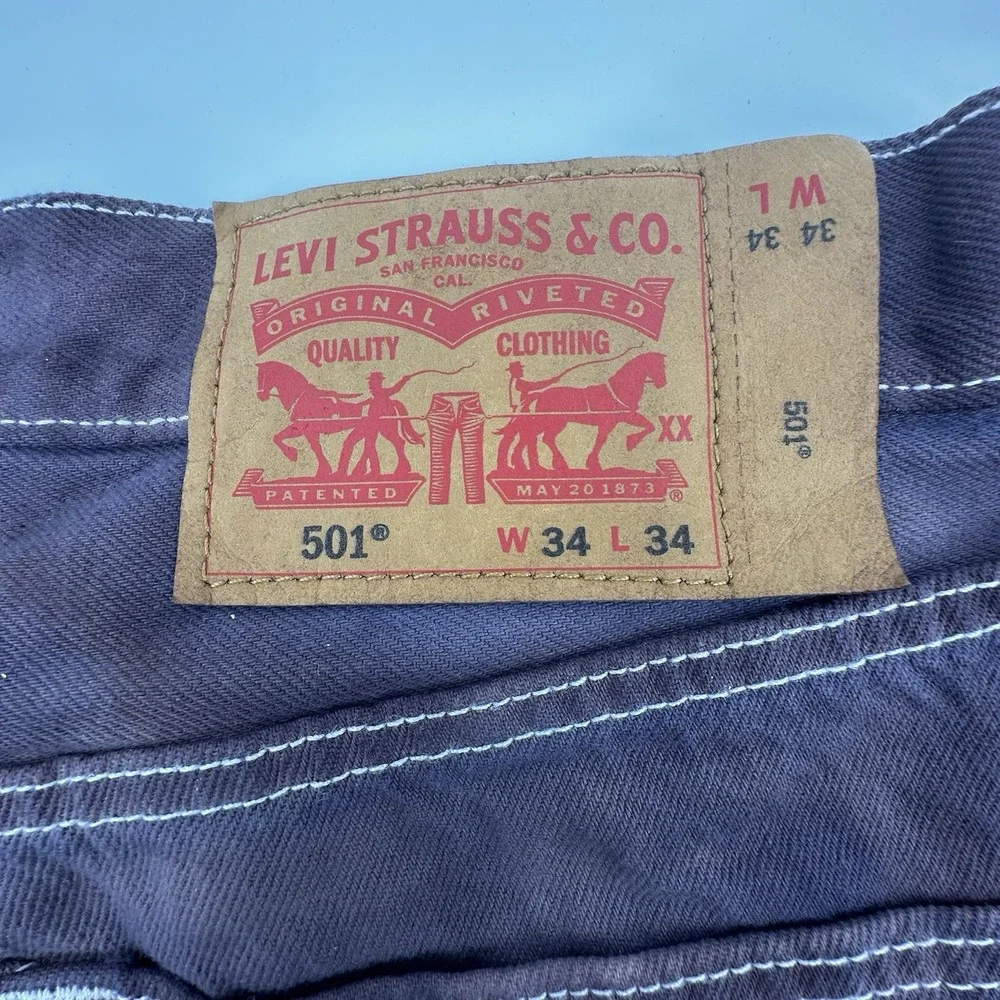 Levi's 501 Jeans Mens 34x34 Purple Tie Dye Button Fly Straight Leg‎ Boho Hippie